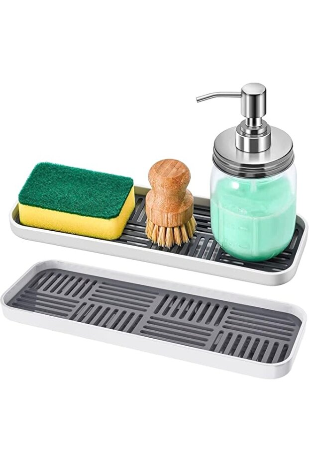 i Kitchen Double Layer Sink Sponge Tray, Multi-function Draining Soap Dish Sponge Holder with Detach - 1