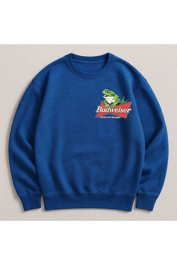 Blue Two Thread Unisex Sweatshirt Dtf Printed Lightweight Loose Fit