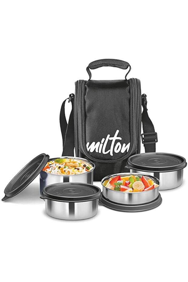 MILTON Lunch Box with Bag, Set of 4, (Food Containers - 500 ml, 2pcs-320 ml, 200 ml), Stainless Stee