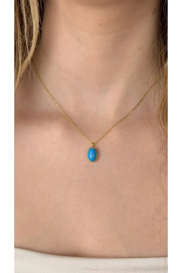 Aqua oval kolye 925 Ayar - 1