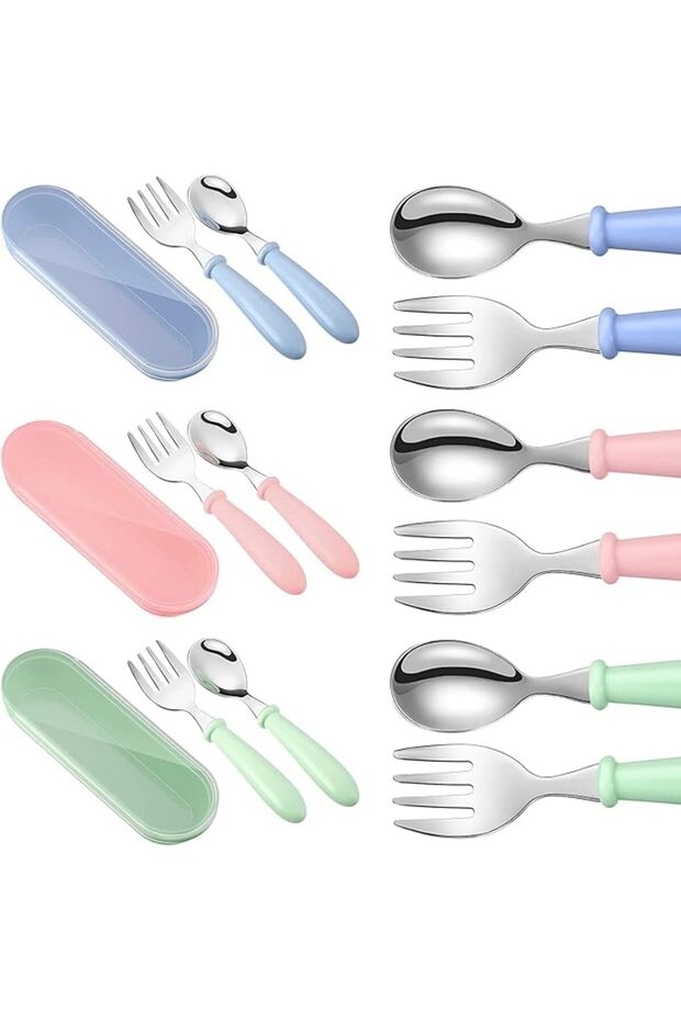 9 Pieces Toddler Utensils Stainless Steel Fork and Spoon Safe Baby Silverware Set, Kid Safe Utensils