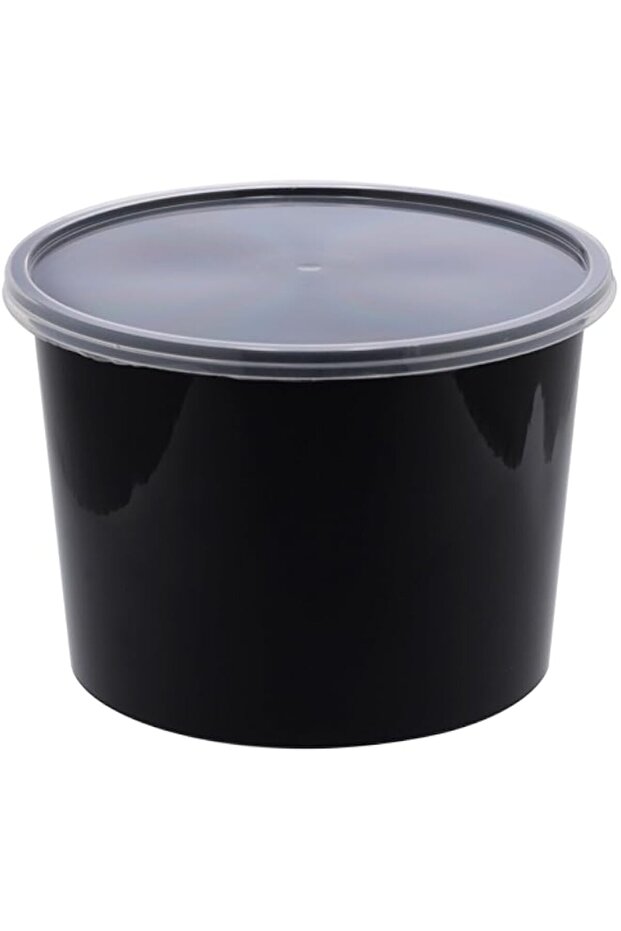 Packwell Black Base Microwave Round Shaped Container with Clear Lid 100-Pieces, 2000 ml Capacity, Bl