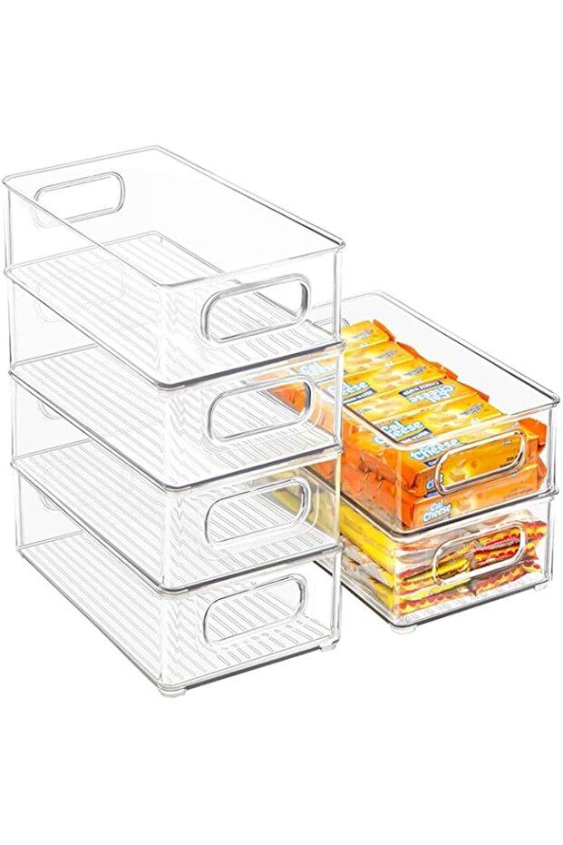 STAYOUNG 4 PCS Stackable Fridge Organizers - Storage Set With Handles, Ideal for Kitchen Cupboard Pa