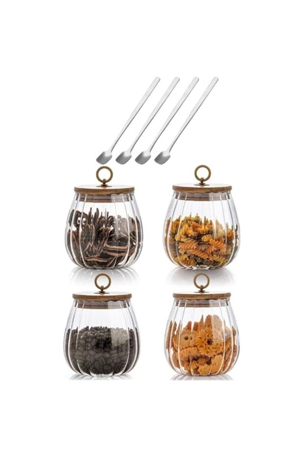 1CHASE Borosilicate Glass Storage Jar With Airtight Bamboo Lid and Metal Handle/Spoons 700ML (Set Of - 1