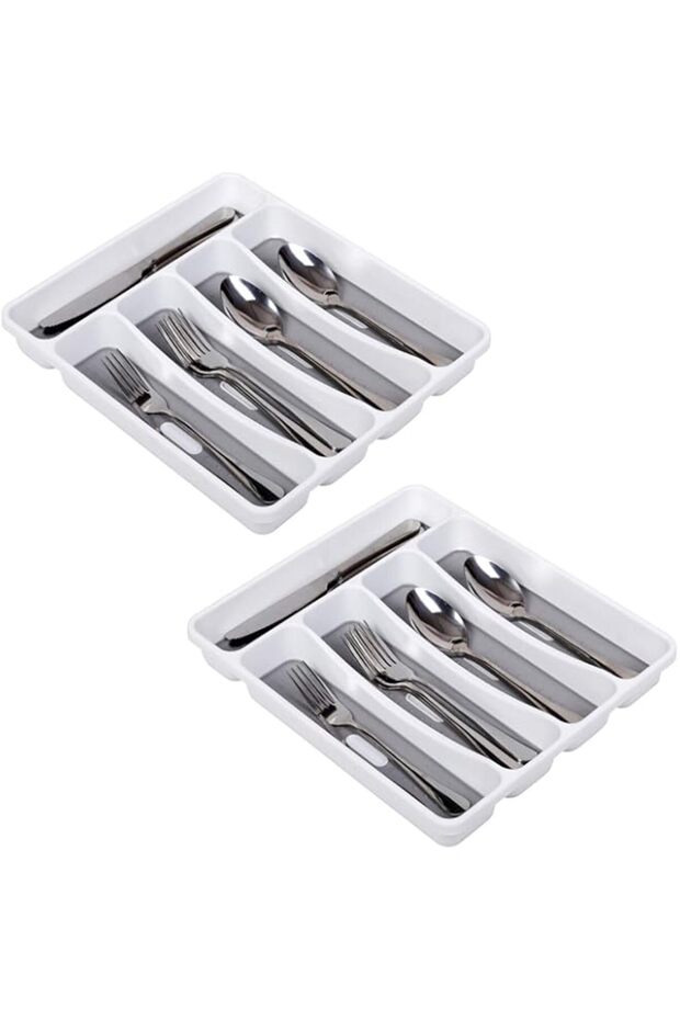 WinCheer 2PC Silverware Cutlery Tray Sturdy Drawer Organiser Utensil Tray with 5 Compartments Plasti