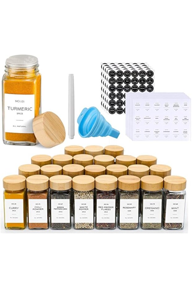 FUFU Spice Jars with Label-4oz 24Pcs, Glass Spice Jars with Bamboo Lids,Spices Container Set with Wh