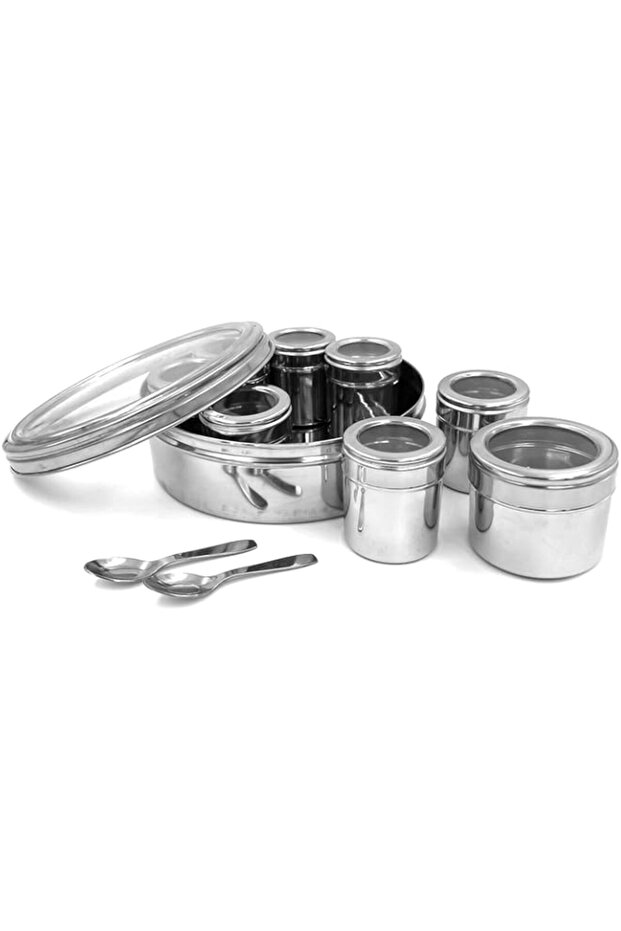 KSJONE Spice Container Masala Dabba With 8 Compartments, Masala Box, Spice Container Box, Stainless
