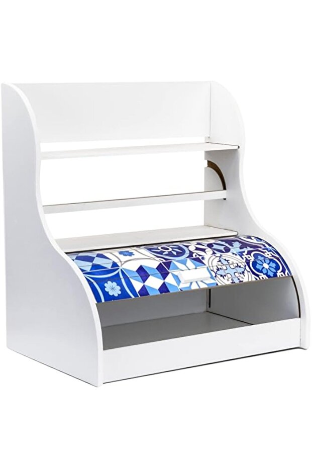ANKA White Wooden Bread Box with Towel Holder | Bread Box Container with Roll-Top Lid | Wooden Kitch