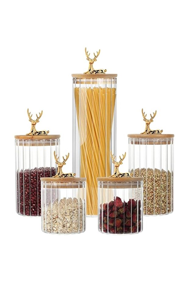 Glass Storage Jars with Deer Bamboo Lids, Home decoration, Food Storage, Kitchen Cabinet Organizers,