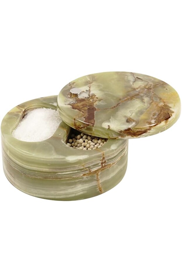 Radicaln Marble Salt Cellar With Lid Green Onyx 5" Inch Handmade Salt And Pepper Bowl Kitchen Counte