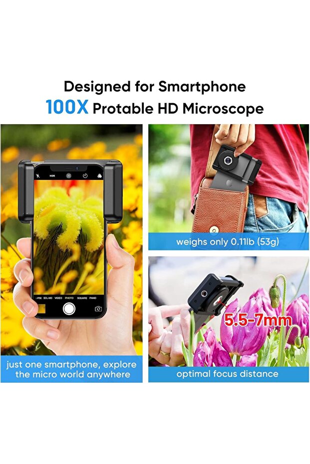 عدسة مجهر هاتف 100X مع ضوء LED وفلتر CPL وكاميرا ماكرو عالمية لأجهزة Android / iPhone - 4