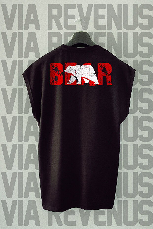 Bear Back Printed Zero Sleeve Crew Neck Sports Tshirt