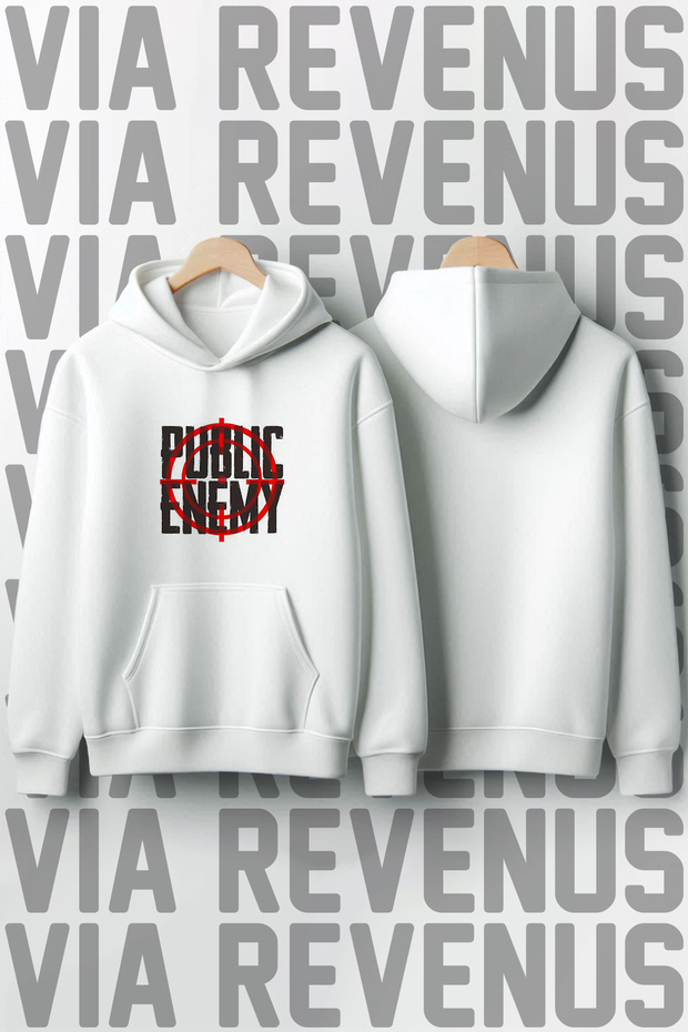 Public Enemy Printed 3 Thread Raised Hooded Sweatshirt