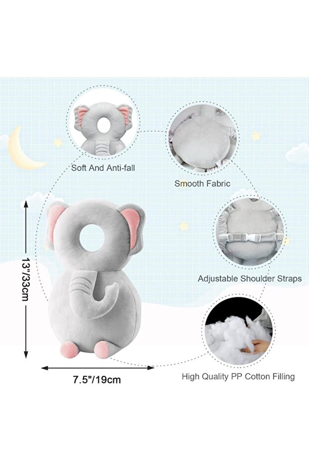 Baby Head Protection Pillow for Back Support, OPTIM SOLUTION, Adjustable Elephant-Themed Headrest - 2