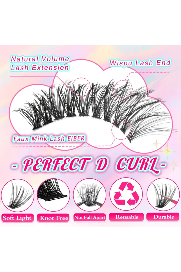 160 Adet Takma Kirpik Küme Seti 80DF Spiky Doğal Hafif Volüm Yumuşak Bantlı Yeniden Kullanılabilir - 2