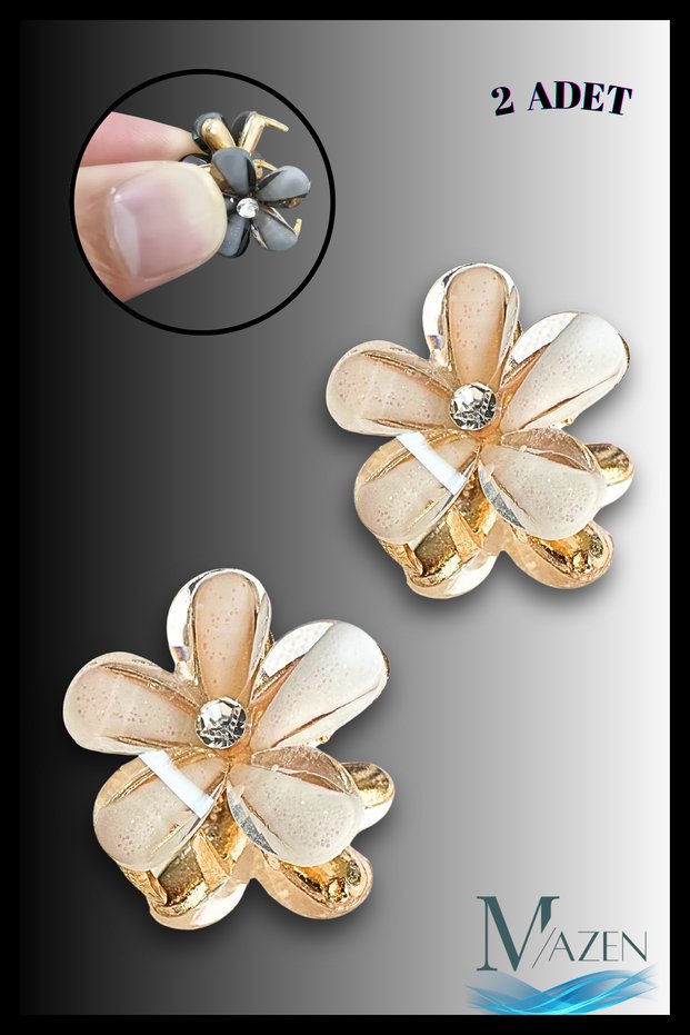 2 Pieces of Small Clothespins with Colorful Flower Figures | Shiny Stone Detailed | Hair Clip 2 cm