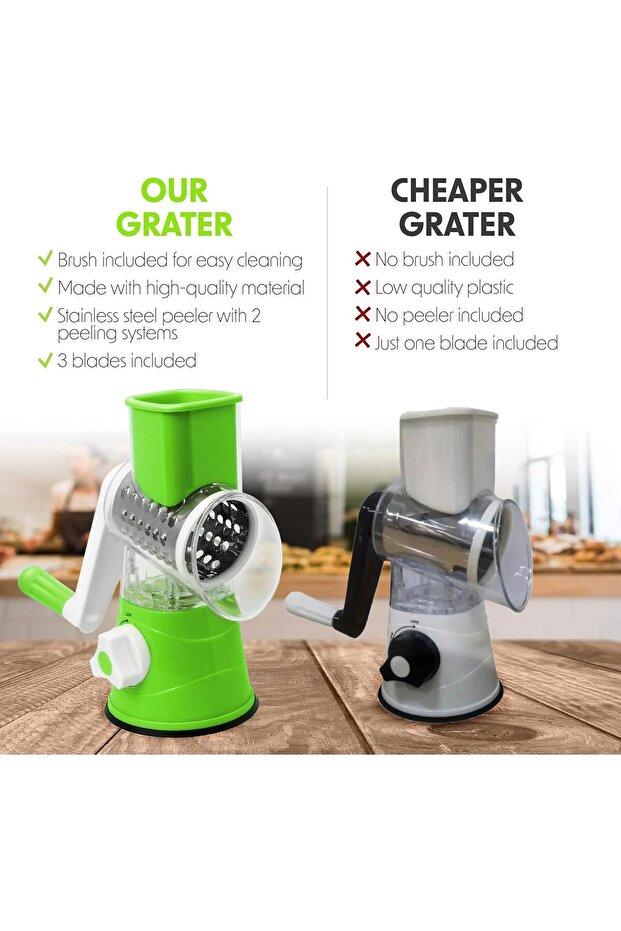 Manual Rotating Cheese Grater, Portable Vegetable Slicer, Manual Food Processor with Strong Suction - 5