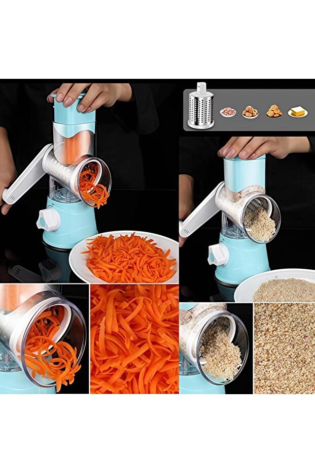 Manual Rotating Cheese Grater, Portable Vegetable Slicer, Manual Food Processor with Strong Suction - 4