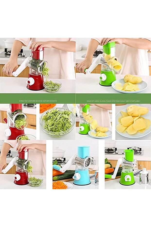 Manual Rotating Cheese Grater, Portable Vegetable Slicer, Manual Food Processor with Strong Suction - 2
