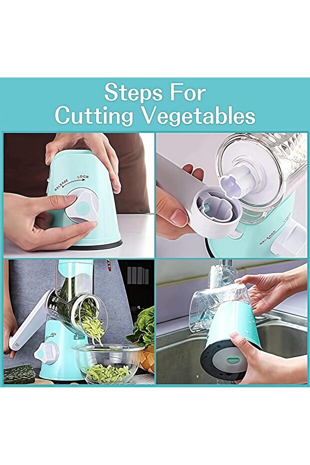 Manual Rotating Cheese Grater, Portable Vegetable Slicer, Manual Food Processor with Strong Suction - 3