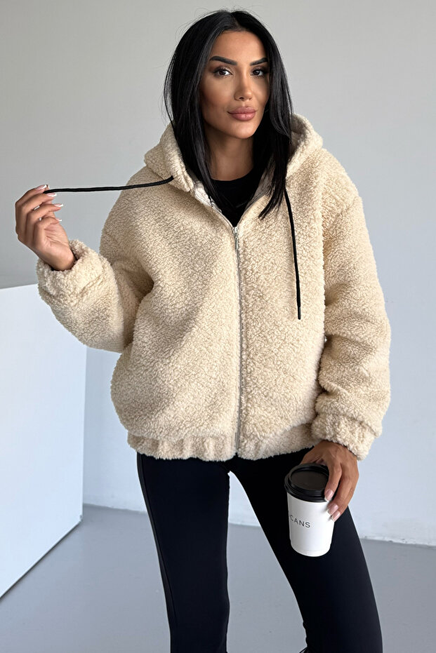 Plush Hooded Bomber Coat 2503