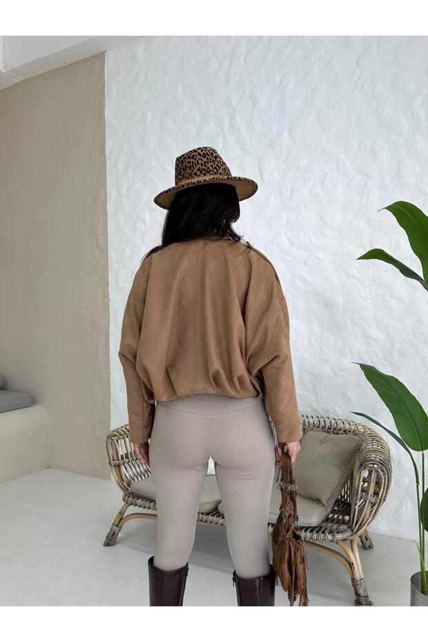 Oversize Süet Bomber Ceket - 8