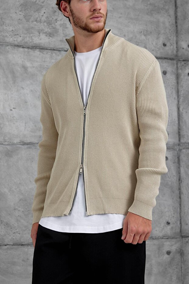 Men's Knitwear Mrk Full Cream Oversize Zippered Knitwear Fabric