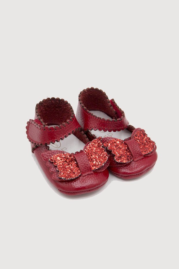 Baby Girl Velcro Genuine Leather Red Bow Booties Shoes