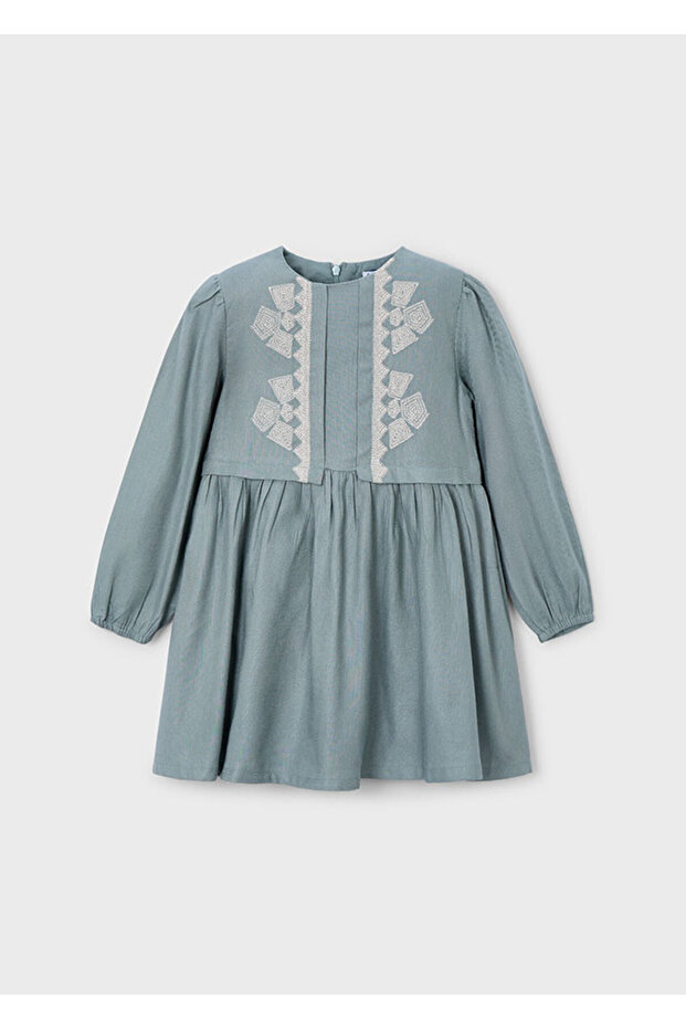 4-10 Years Old Girl's Green Ethnic Patterned Dress | Cotton Lined