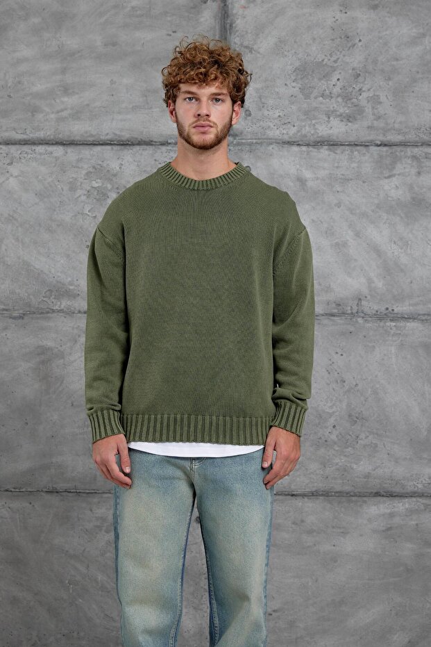 Yeşil 251 Oversıze Yıkamalı Örme Triko - 3