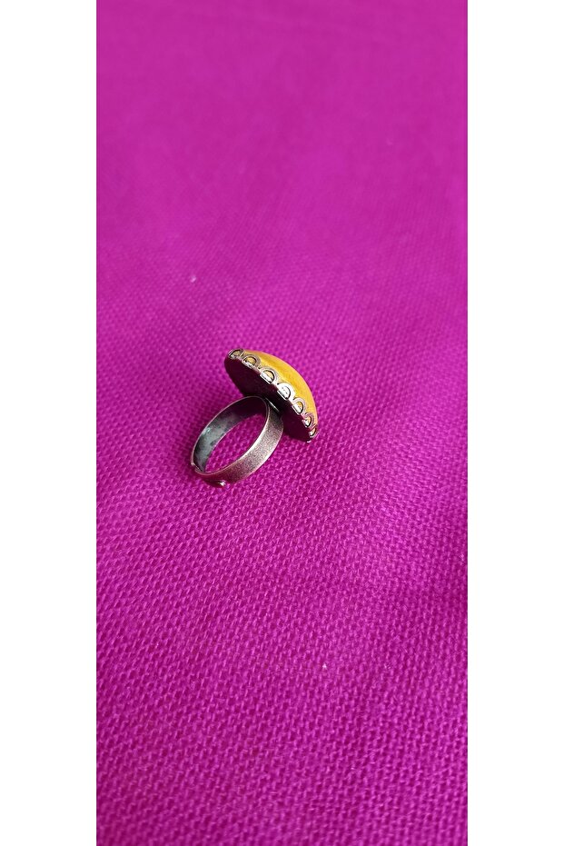 Adjustable Copper Color Ring with Tile Stone - 2