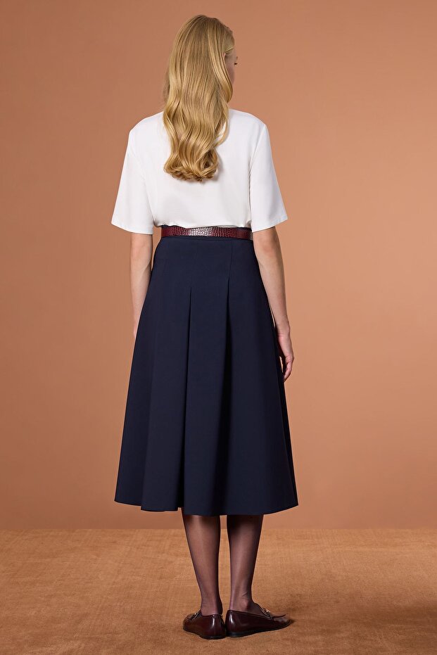 Pilikaşeli Etek Lacivert - 4
