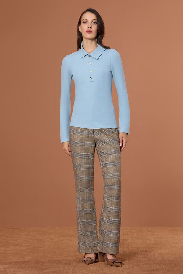 Boğazlı Örme Fit Bluz Mavi - 3