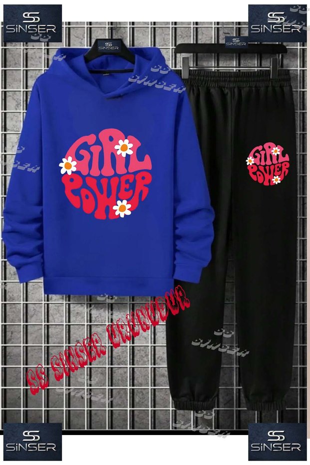 Children's Unisex Custom Printed Hoodie and Sweatpants Set with the Text'Girl Power Papatyali'