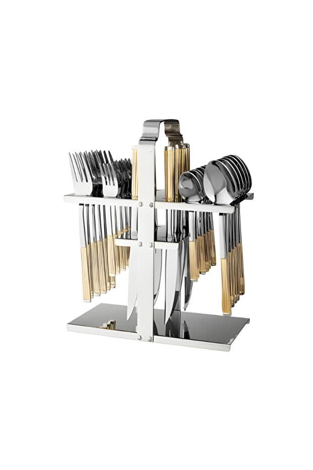 طقم ملاعق مذهب 30 قطعة مع استاند - 1