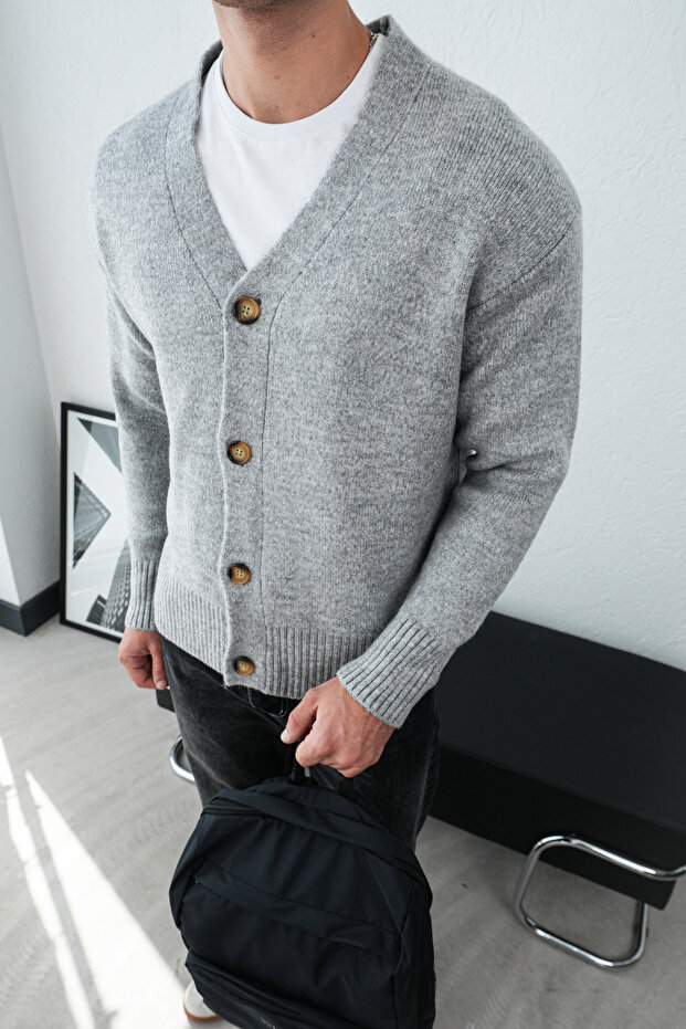 Düğmeli Oversize Hırka - 1