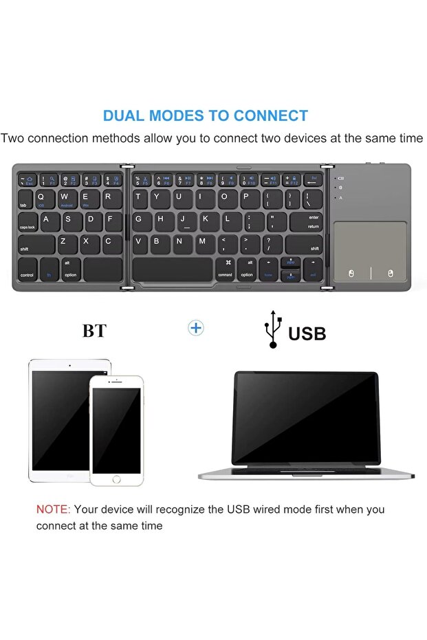 Foldable Bluetooth Keyboard with Touchpad Ultra-Portable Wireless Mini Keyboard for Tablets & Phones - 3