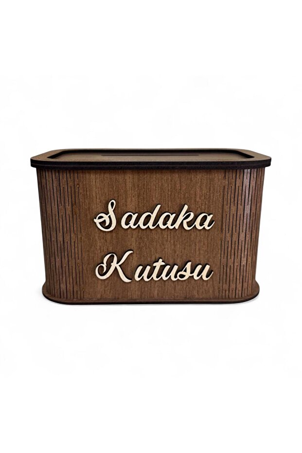 Sadaka Kutusu Kilitli Modern Tasarım Ceviz MDF - 6