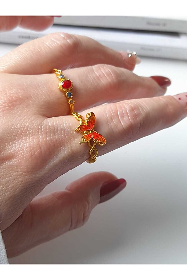 خاتم بتصميم خاص على شكل فراشة مكون من قطعتين - 3