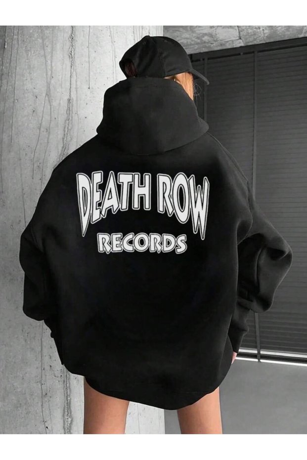 Women's Black Death Row Printed 3 Thread Hoodie Sweatshirt