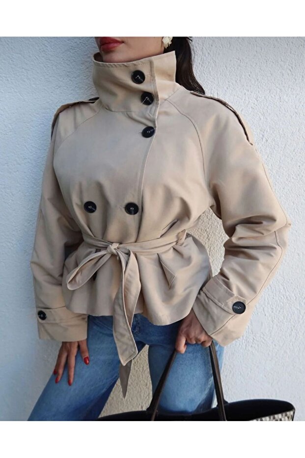 Stand-Up Collar Short Trench Coat Jacket