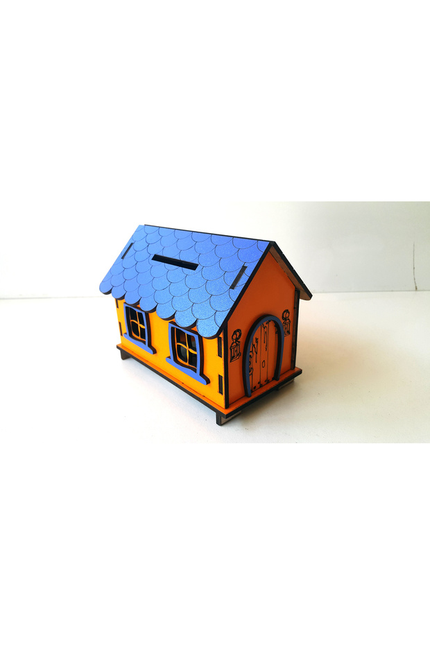 House Shaped Wooden Piggy Bank - Decorative Kids Room Money Saving Box - Toy House Piggy Bank