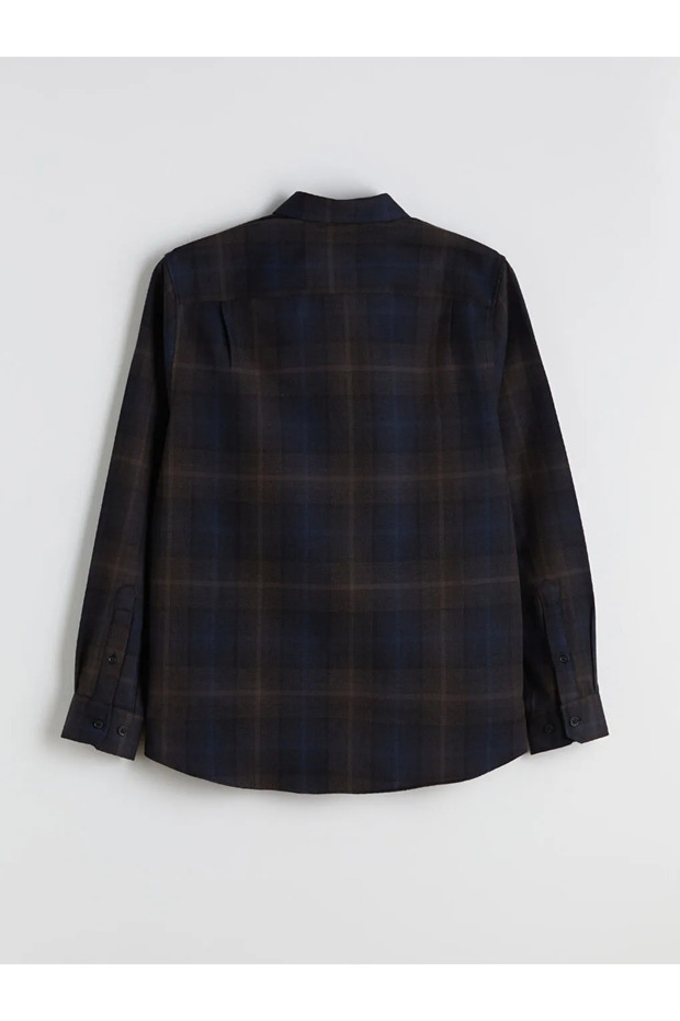 LCWAIKIKI Classic Lacivert Regular Fit Uzun Kollu Ekose Gabardin Erkek Gömlek - 3