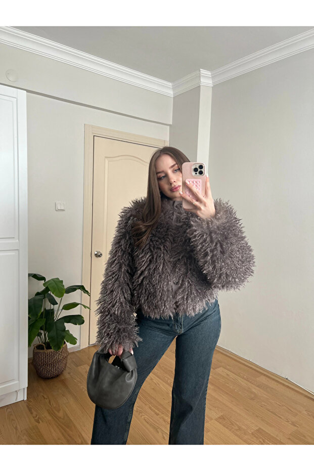 Antrasit Kürk Ceket - 8
