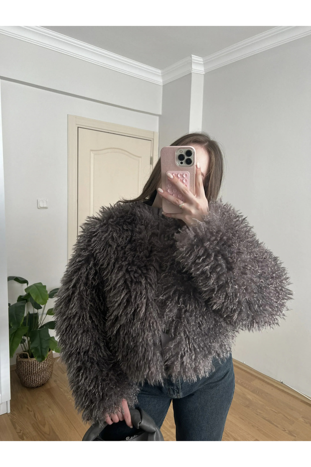 Antrasit Kürk Ceket - 9