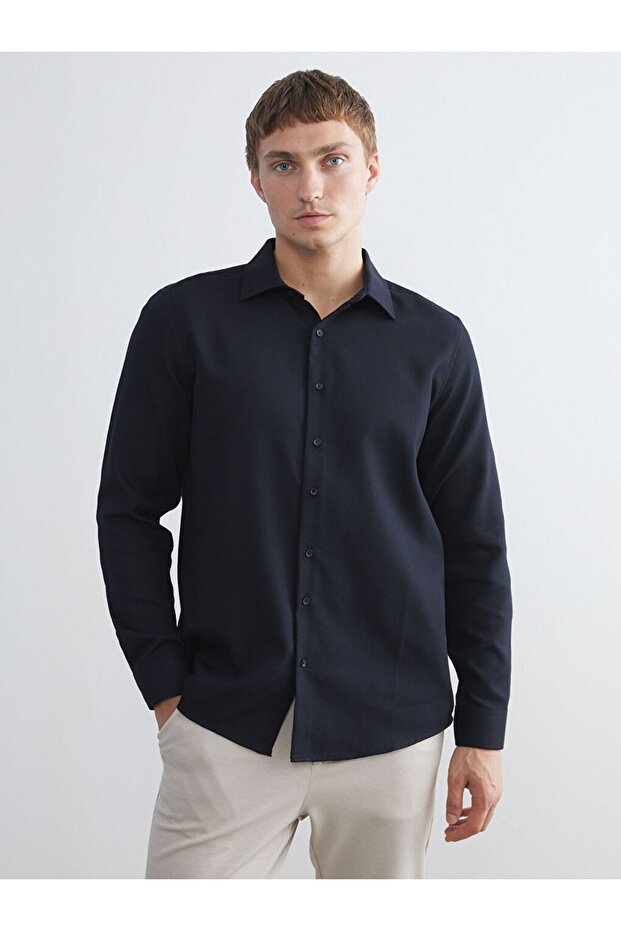 Slim Fit Long Sleeve Dobby Men's Shirt from Uzg Store for Style Enthusiasts
