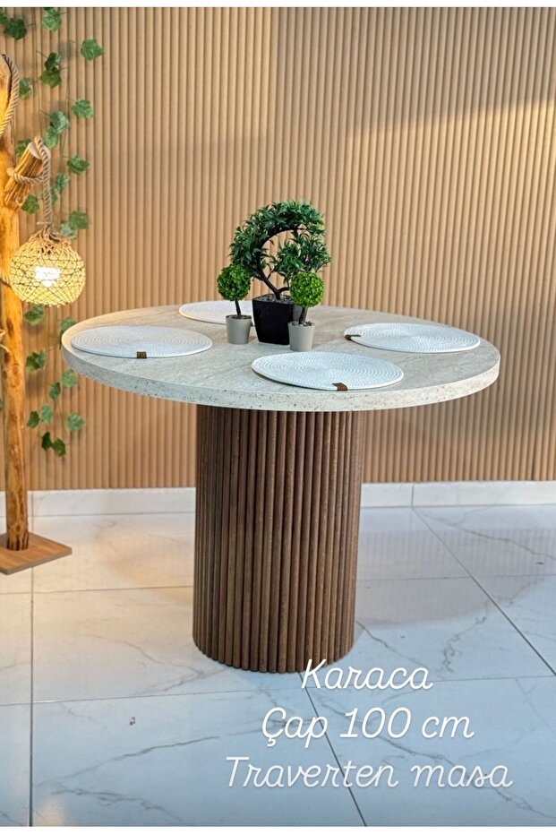 Yuvarlak Ahşap Masa Takımı Bohem 4 Kişilik Mutfak Masa Sandalye Takımı İskandinav - 3