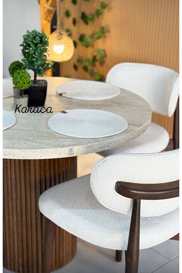 Yuvarlak Ahşap Masa Takımı Bohem 4 Kişilik Mutfak Masa Sandalye Takımı İskandinav - 2