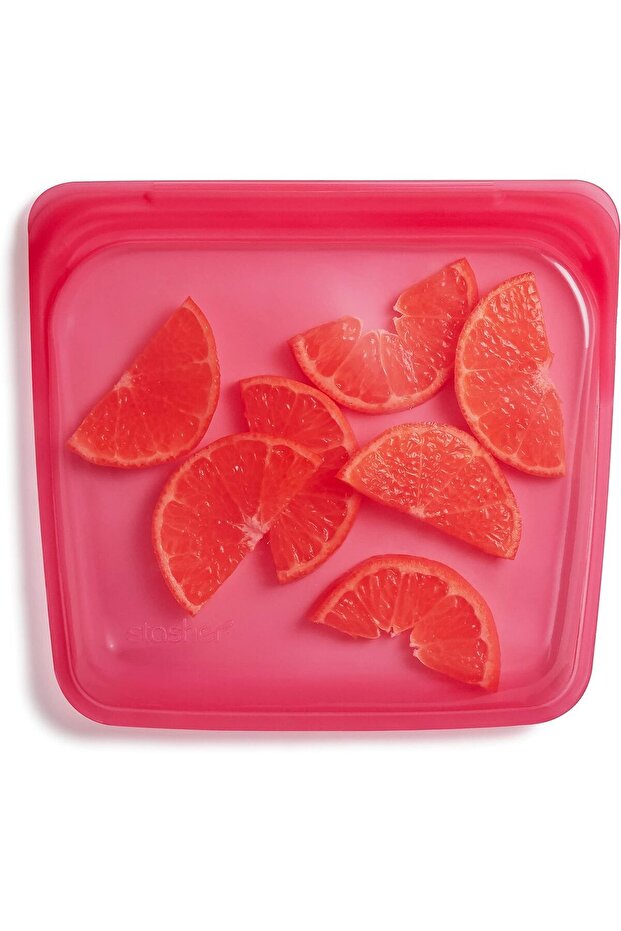 Premium Silicone Reusable Food Storage Bags, Raspberry, 28 Oz
