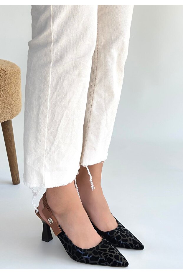 Toran Siyah Rugan Siyah Süet Detaylı Topuklu Ayakkabı - 3